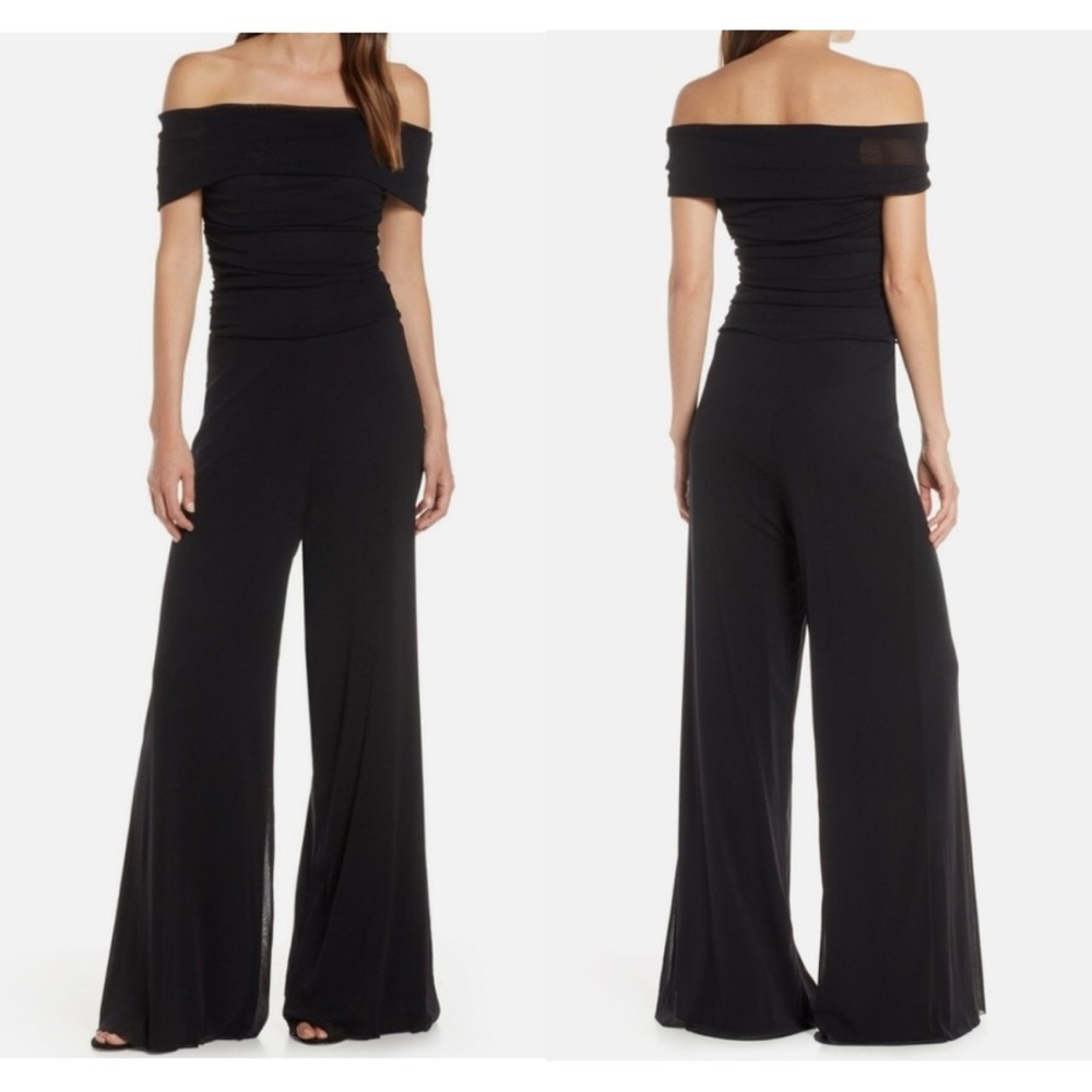 NWT Eliza J Black Ruched Top Multiway Neckline Jumpsuit Womens 16